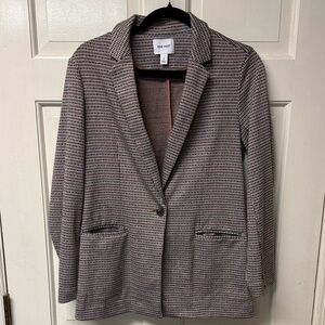 Nine West plaid mini-houndstooth Blazer size S  black white cinnamon EUC